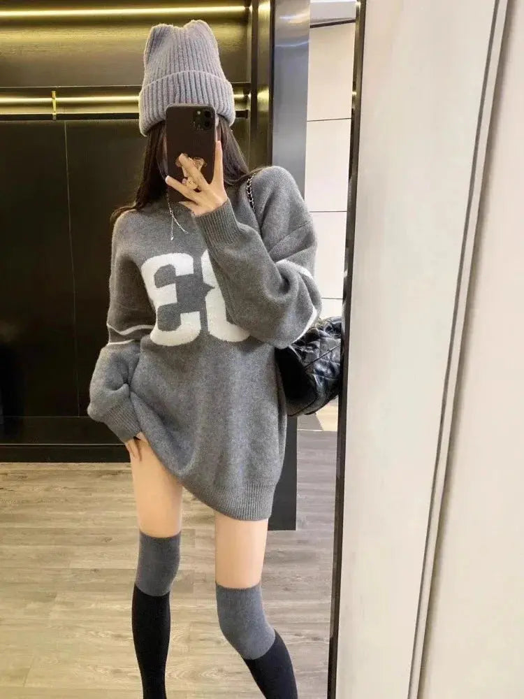 Y2K Vintage Knitted Sweater Women 2025, Growzed Harajuku Grunge Pullover, Casual Streetwear Jacquard Jumpers (72 characters) Aurexia off