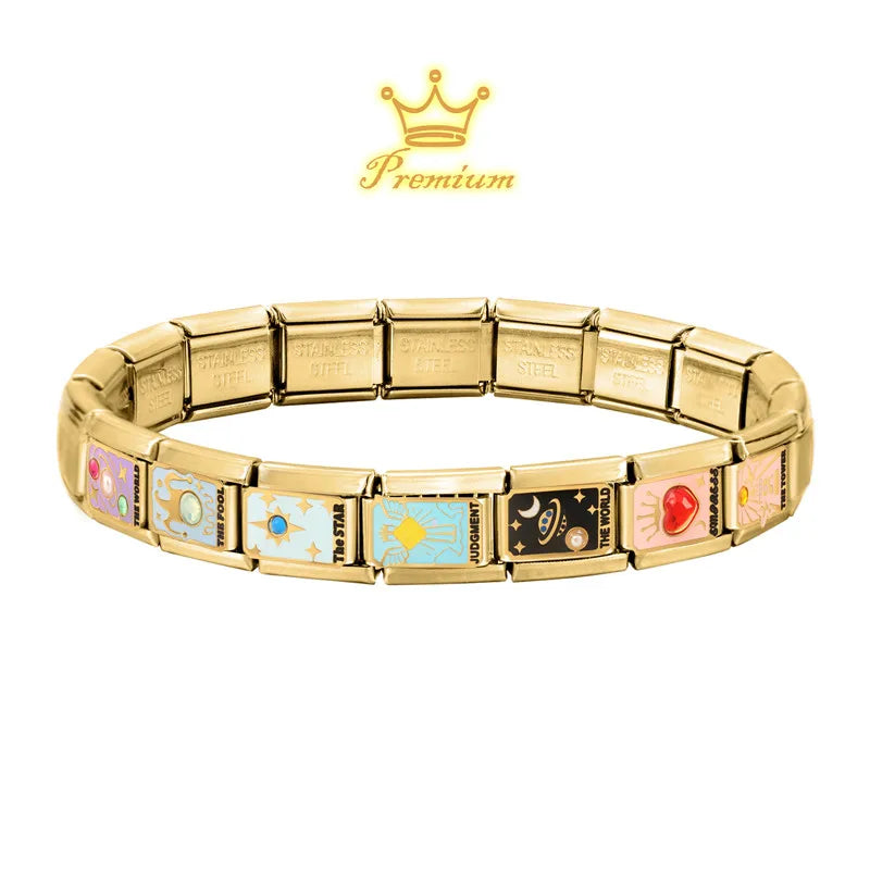 New Original Golden Tarot Cards Zircon DIY Italian Charm Bracelet Stainless Steel Women Jewelry DIY Making Gifts Drop Shipping Aurexia off