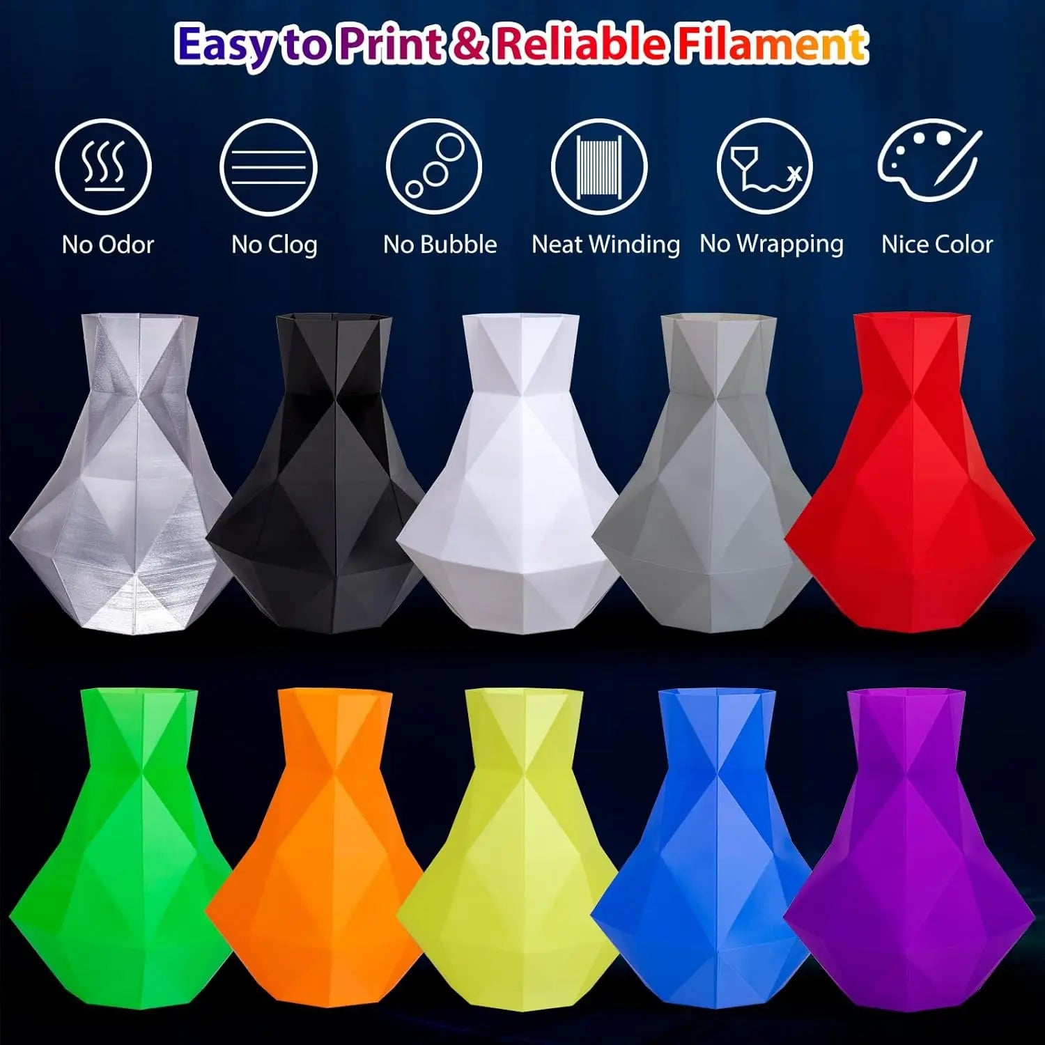 10KG 3D Printer Filament Bundle, 1.75mm No Tangle, 10 Colors Including Black, White, Grey Aurexia off