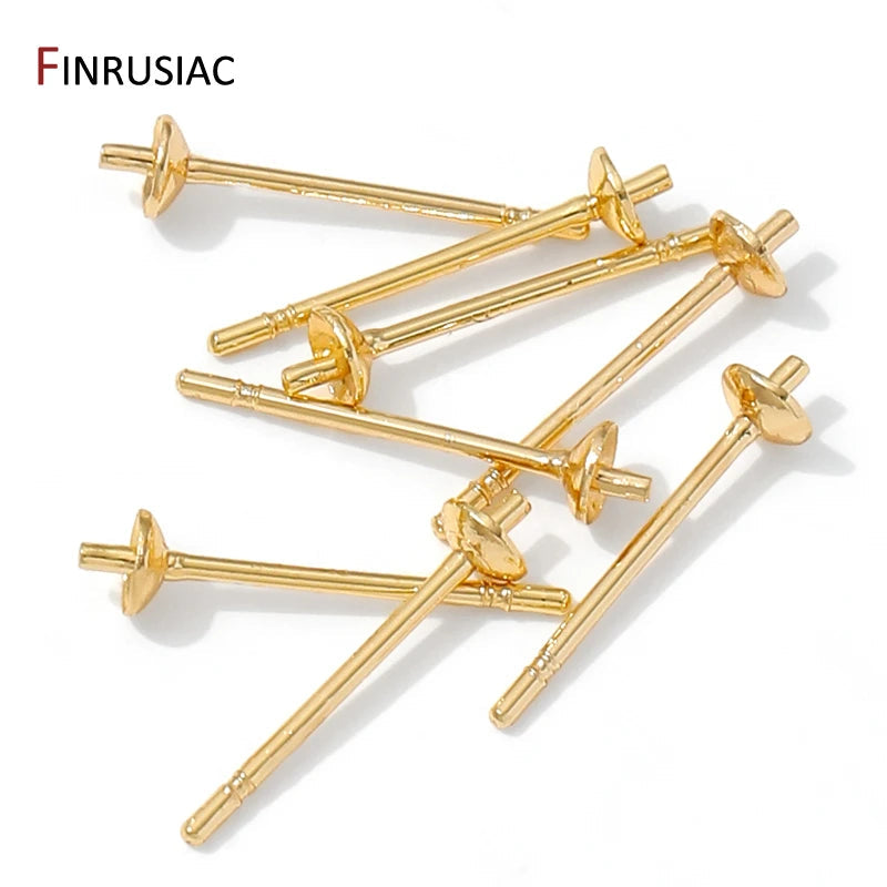 14K Gold Plated Brass Earring Stud Base Blank Post Ear Studs Tray Earplug For Pearl DIY Earring Making Accessories Aurexia off