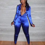 Deep V Neck Long Sleeve Jumpsuit & Casual Pants Set Aurexia off