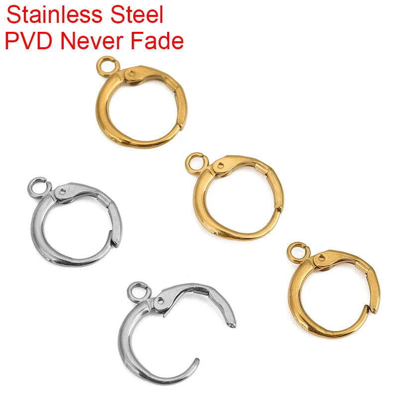 10pcs PVD Never Fade Stainless Steel Earrings Hooks With Loop 12mm Hypoallergenic Earring Clasps Making For Jewelry Accesorios Aurexia off