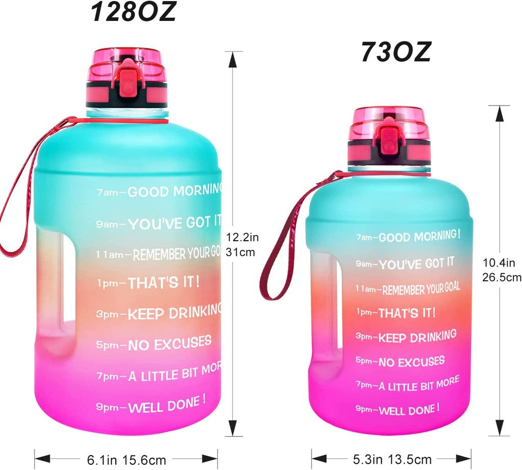 Gallon Water Bottles with Times to Drink - Gallon Water Jug - 1 Gallon Water Bottle–128 Oz Water Bottle(Green Pink)