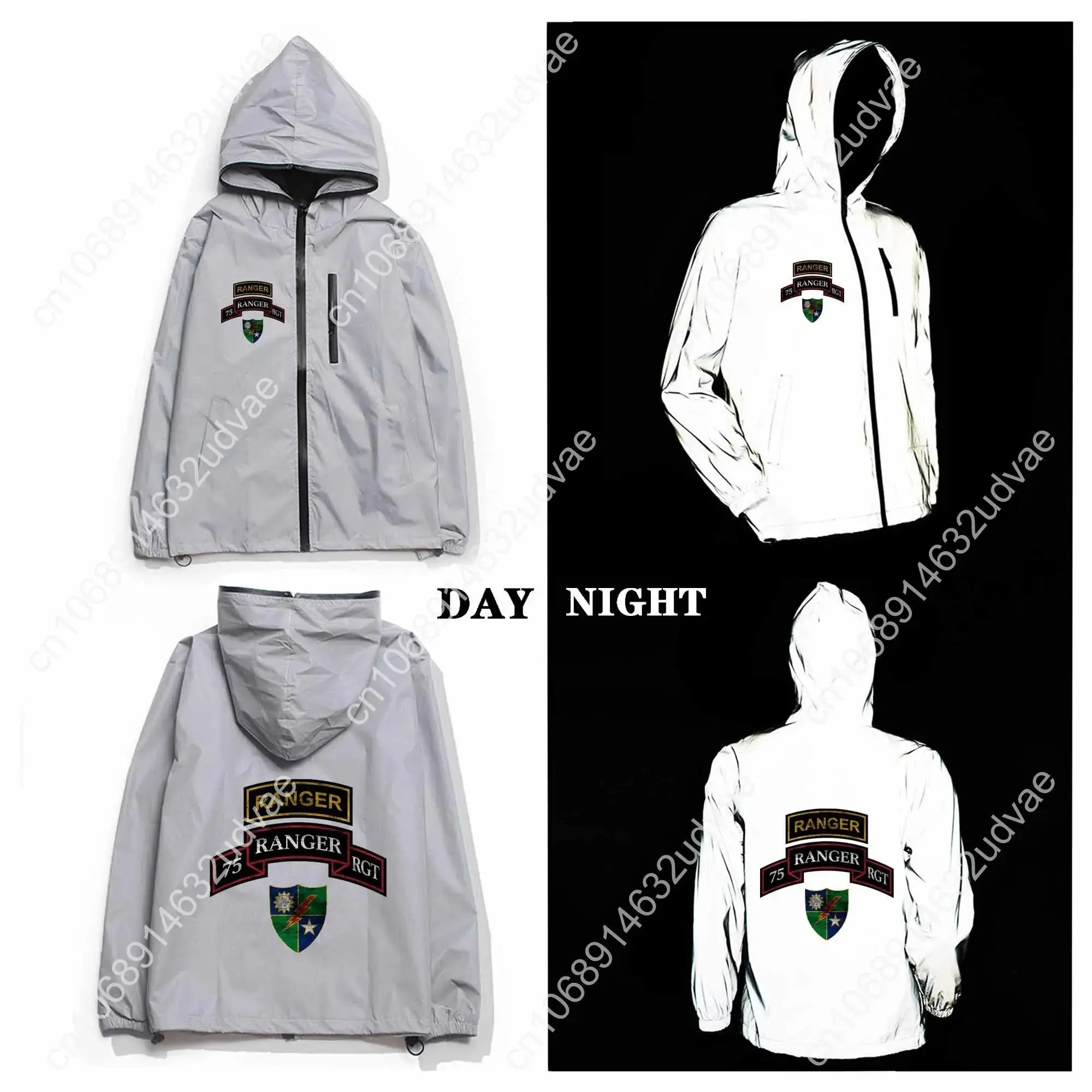 Army 75th Ranger Veteran Reflective Jacket Mens Womens Coat Hooded Windbreaker Runing Pocket Jackets Zipper Customized Hoodie Aurexia off