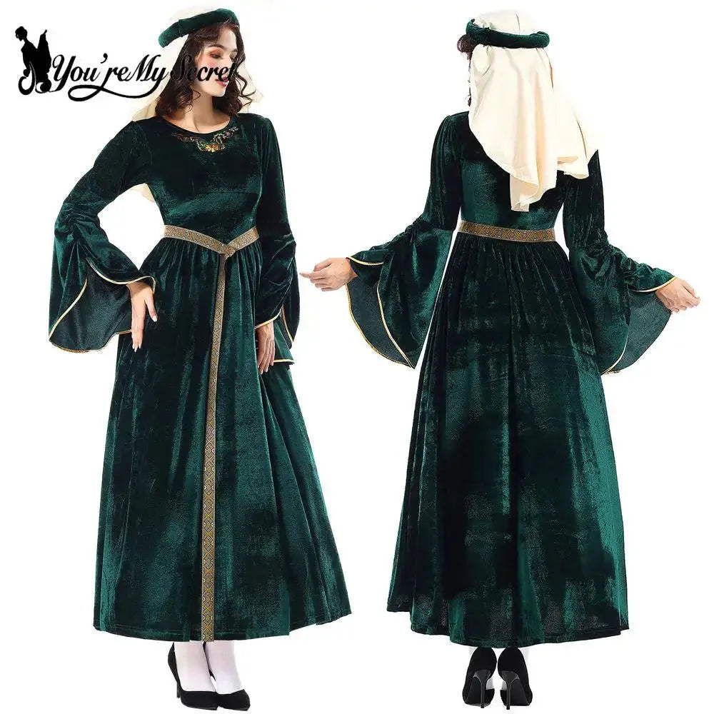 [You're My Secret] Women Medieval Costume Halloween Court Ball Flared Sleeve Princess Dress Cosplay Stage Performance Costume Aurexia off