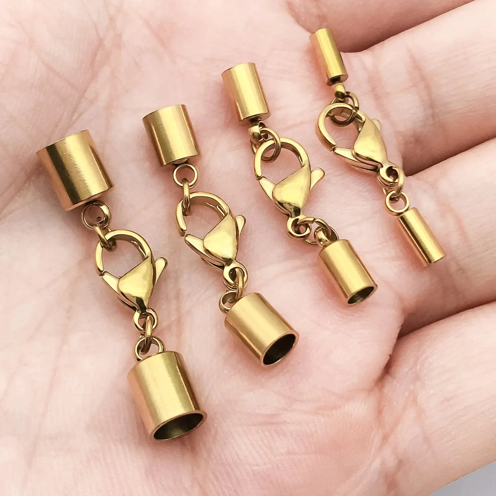 2pcs/lot Stainless Steel Gold Lobster Clasp Leather Crimp End Caps Tip Connection for DIY Bracelet Making Wholesalebulk Items Aurexia off
