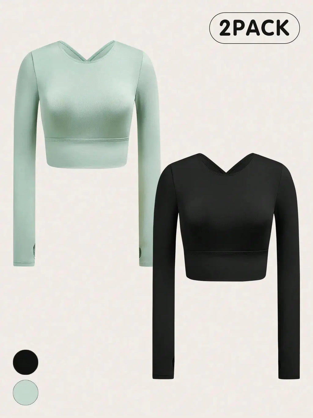 Women Solid Color Crisscross Backless Long Sleeve Cropped Sports Top 2 Pack Aurexia off