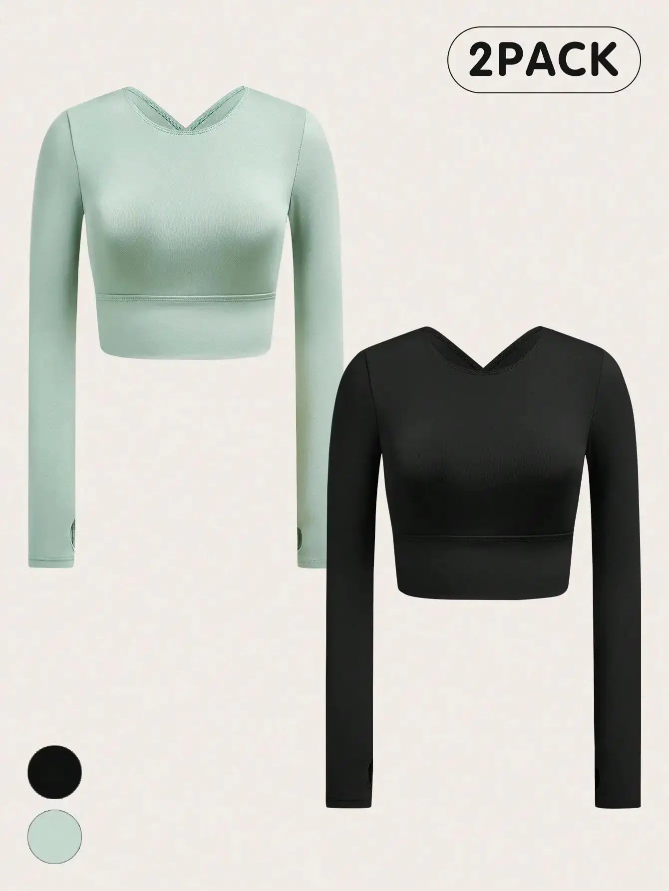 Women Solid Color Crisscross Backless Long Sleeve Cropped Sports Top 2 Pack Aurexia off