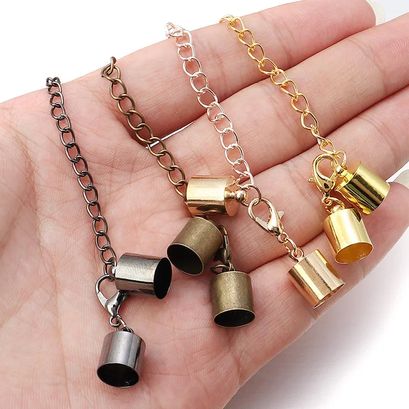 10Sets Leather Cord End Caps With Lobster Clasp Extending Chain For Jewelry Making DIY Bracelet Necklace Connectors Accessories Aurexia off