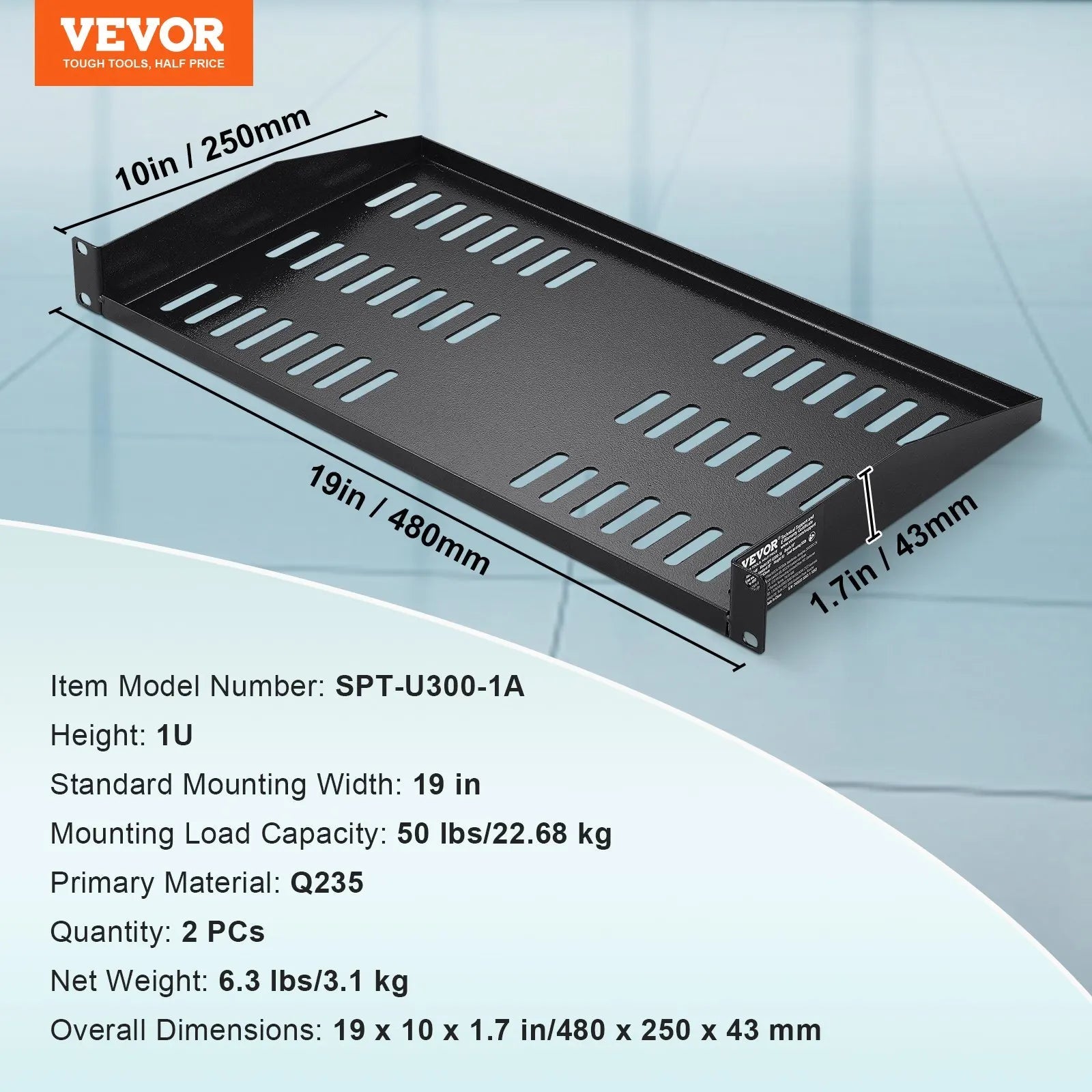 2PCS 1U Server Rack Shelf Depth Vented Rack Mount Shelf Tray Aurexia off
