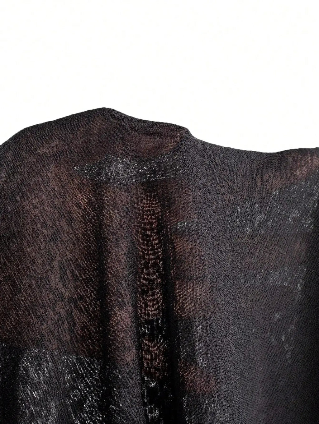 Sheer Long Sleeve Crew Neck Fitted Top Casual Black Spring Aurexia off