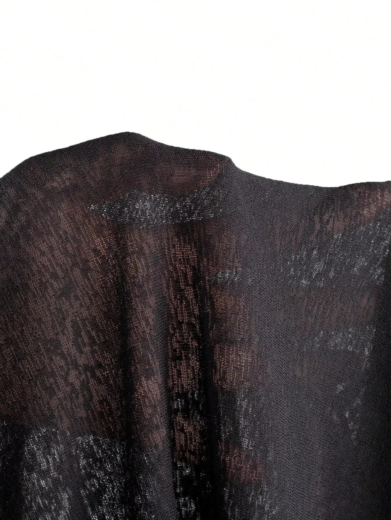 Sheer Long Sleeve Crew Neck Fitted Top Casual Black Spring Aurexia off