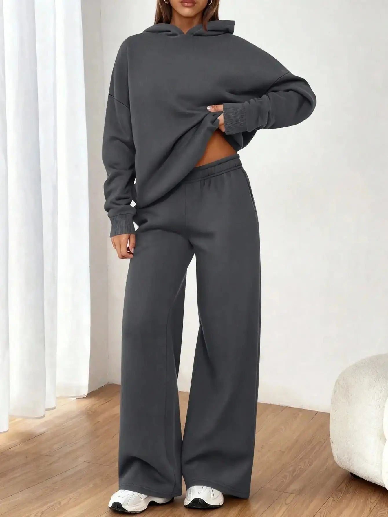 Women's 2 Piece Sweatsuit Set Casual Long Sleeve Hoodie Loose Wide Leg Sweatpants Aurexia off