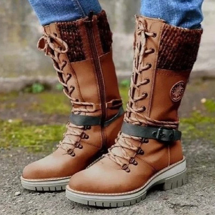 Women's Leather Mid Boots with Round Toe and Square Heel Aurexia off
