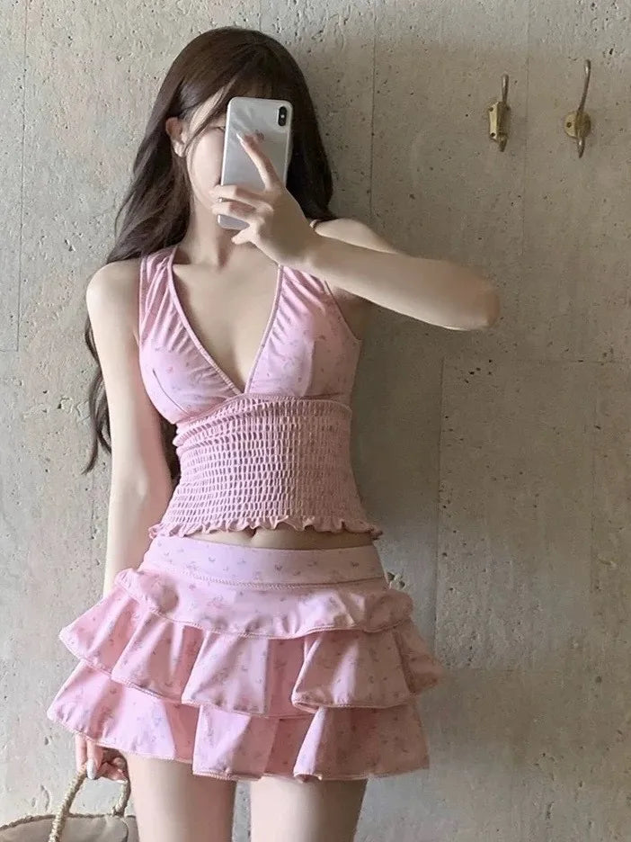 Summer Women's Clothing Slimming Tankini Swimsuit Woman Modest Skirted Bikini Sets For Woman Polyester Vintage Floral Print Aurexia off