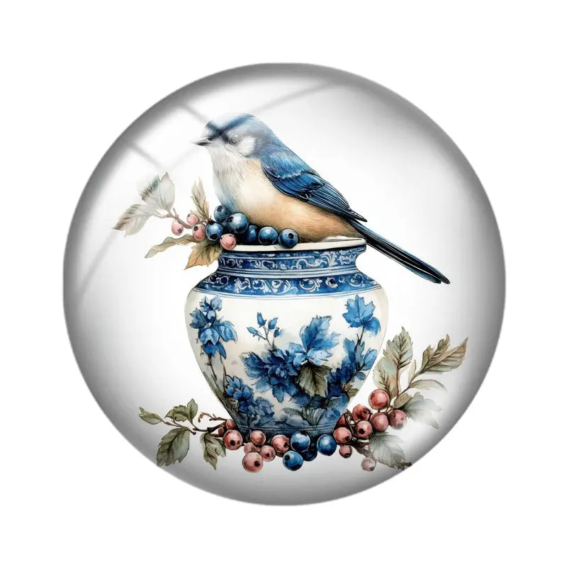 Blue Delft Birds Clipart  12mm/18mm/20mm/25mm Round Photo glass cabochon demo flat back Making findings Aurexia off