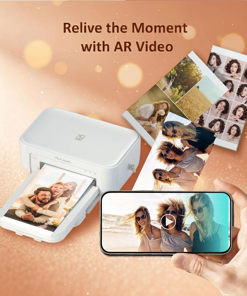 4x6 Photo Printer with Wi-Fi, Full-Color Thermal Dye Sublimation, Portable for iPhone/Android, AR Video App, Home Use in White Aurexia off