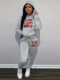 Real Women Hustle Hard Hoodie Sweatpants Set Gray Casual Sportswear Aurexia off
