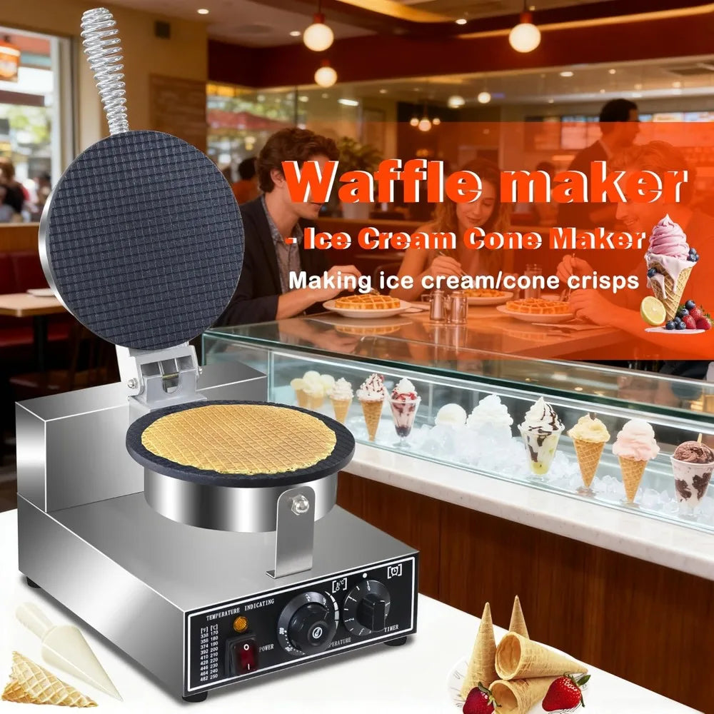 110V Commercial Waffle Cone Maker 1300W Electric Ice Cream Cone Baker, Non-Stick, Temp & Time Control for Restaurants Aurexia off