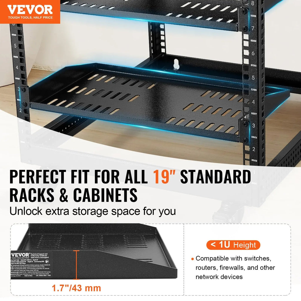 2PCS 1U Server Rack Shelf Depth Vented Rack Mount Shelf Tray Aurexia off