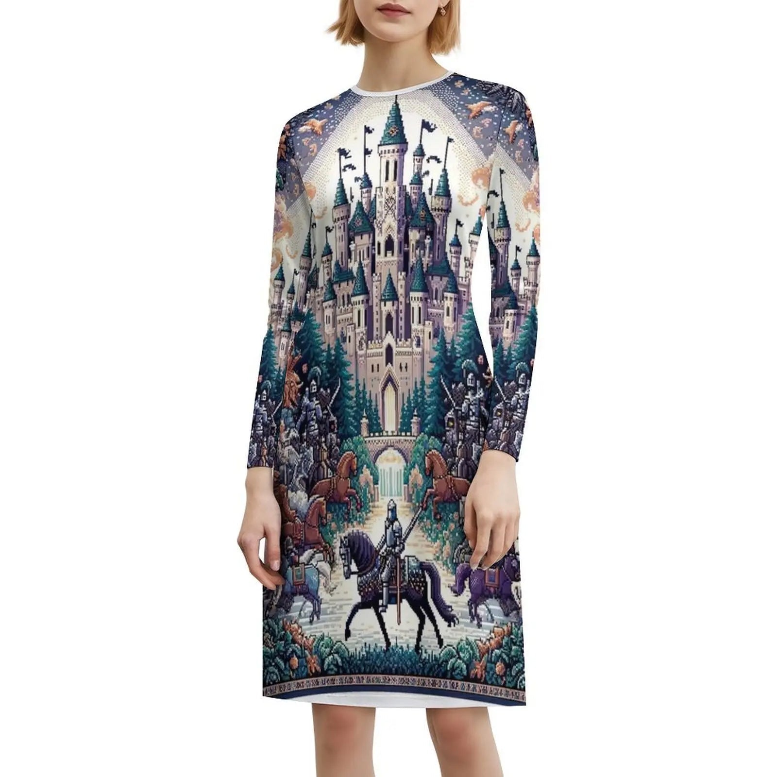 Seamless Pattern Knight Kingdom Designs And Sweetheart Neckline Dress Elegant Summer Party Dress For Women Ornate Design Vector Aurexia off