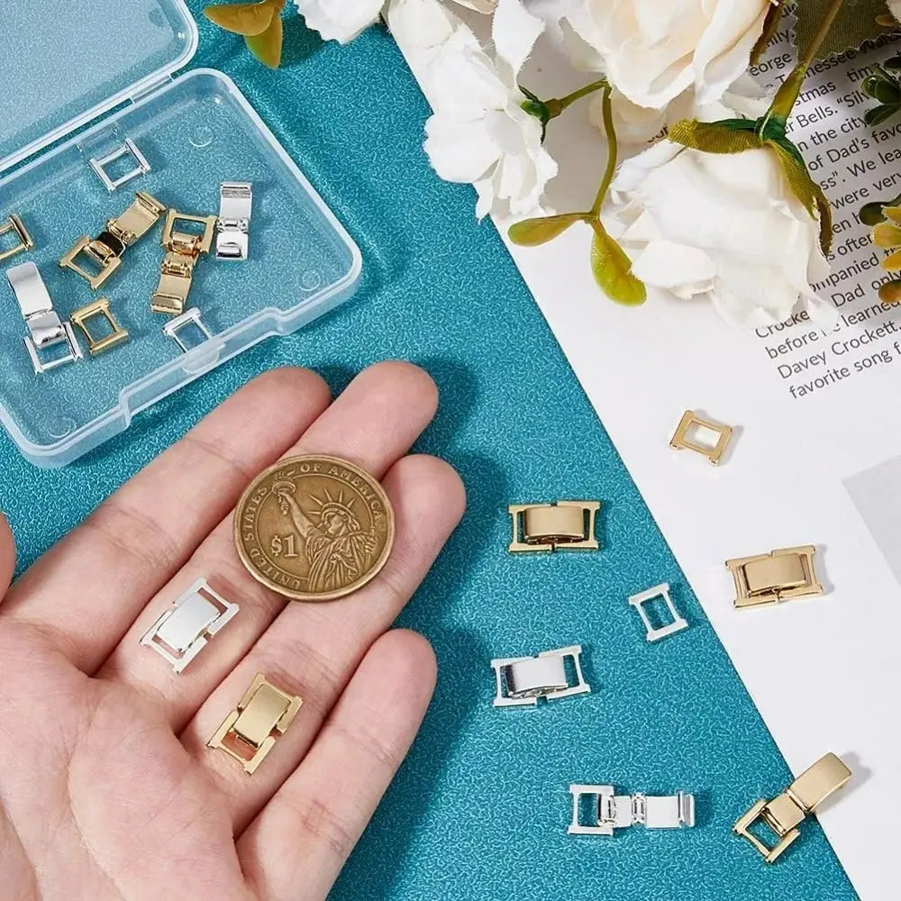 12Pcs 2 Colors Fold Over Jewelry Clasp Brass Bracelet Extenders 0.59x0.33x0.16 Inch Small Fold Over Clasp Foldover Extension Aurexia off