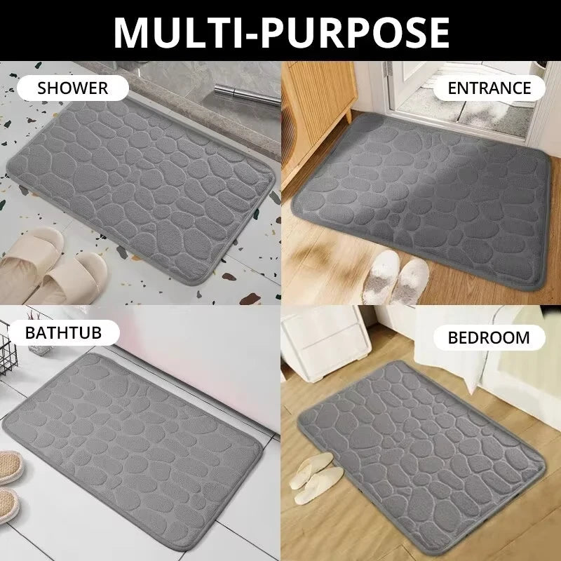 1pc Memory Foam Embossed Velvet Carpet Bathroom Living Room Non-Slip Mat Cobblestone Floor Mat Home Furnishings Aurexia off