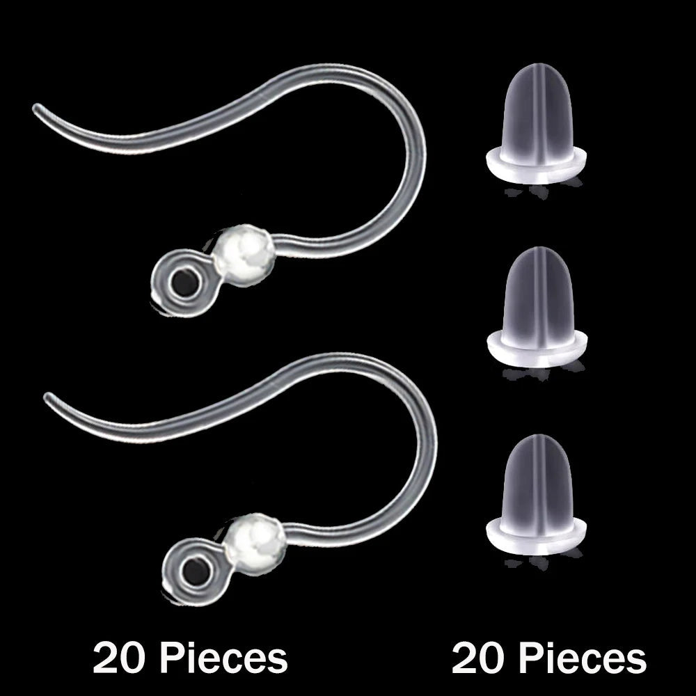 20pcs Plastic Earring Hooks Ear Wire with Loop French Fish Hooks and 20pcs Transparent Earring Stoppers for DIY Jewelry Making Aurexia off