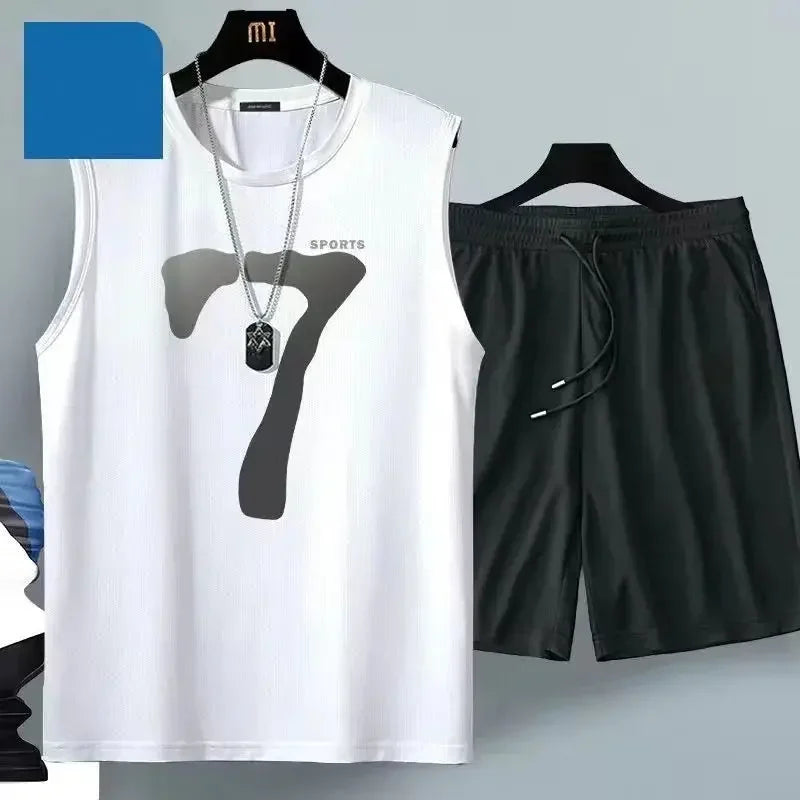 Summer sleeveless basketball jersey, casual wear, breathable short-sleeved two-piece sports shirt + running shorts Aurexia off