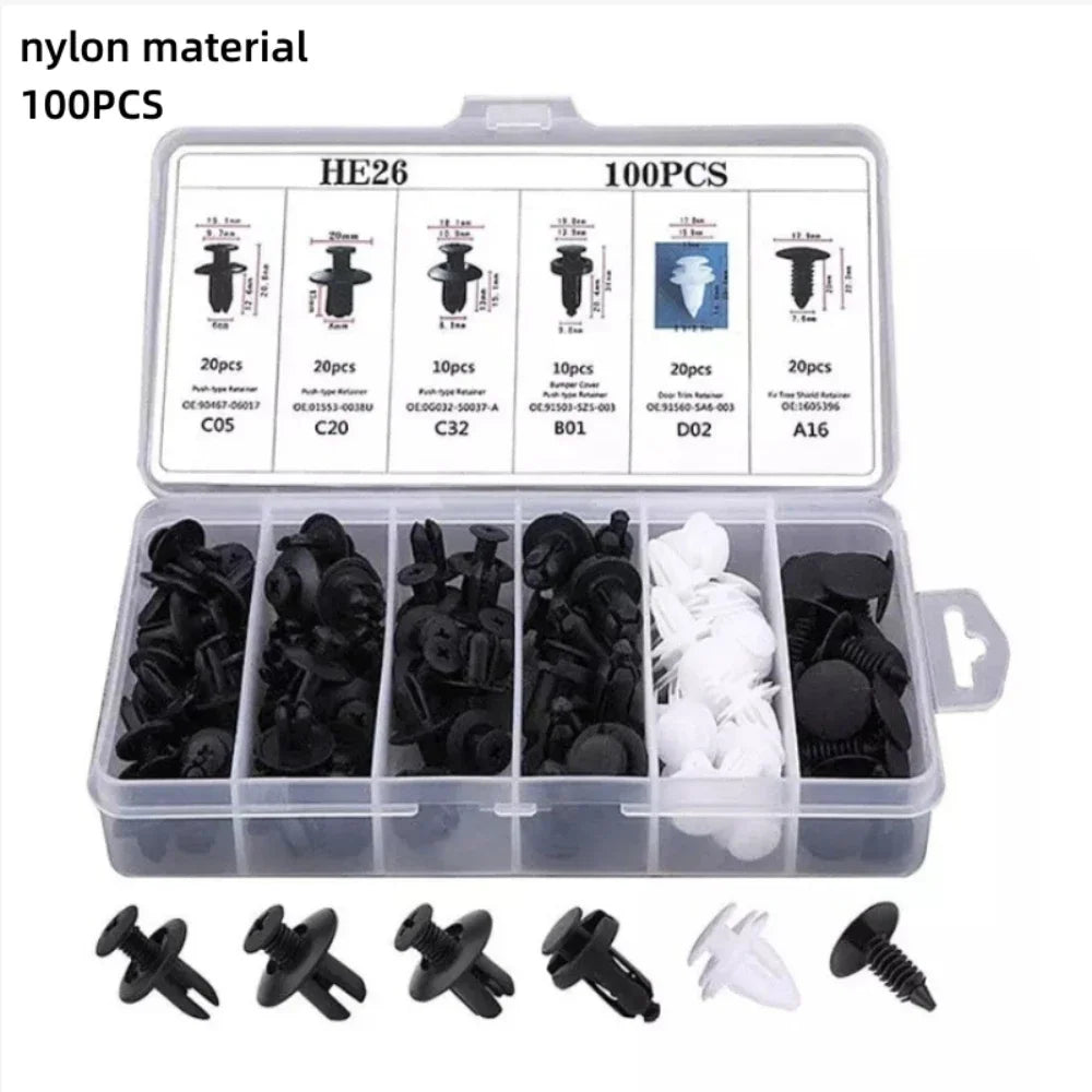 100/50 PCS Auto Fastener Clips Kit  - Multi-Size  Retainers for Car Fender, Bumper, Door & Panel Trim Aurexia off