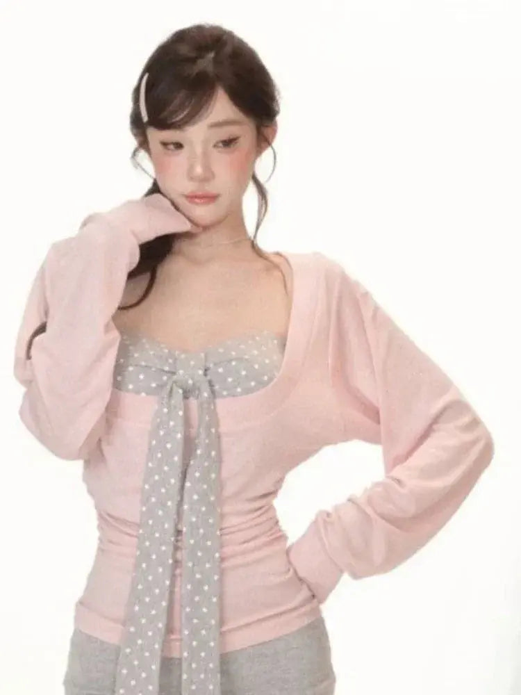 Y2K Two Piece Set: Sexy Pleated Top & Polka Dot Strapless Vest, Fairy Grunge Suit Aurexia off