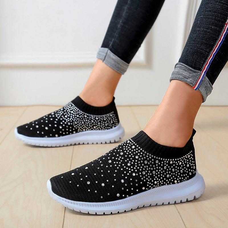 Women's Rhinestone Fly Woven Mesh Sports Running Shoes Aurexia off