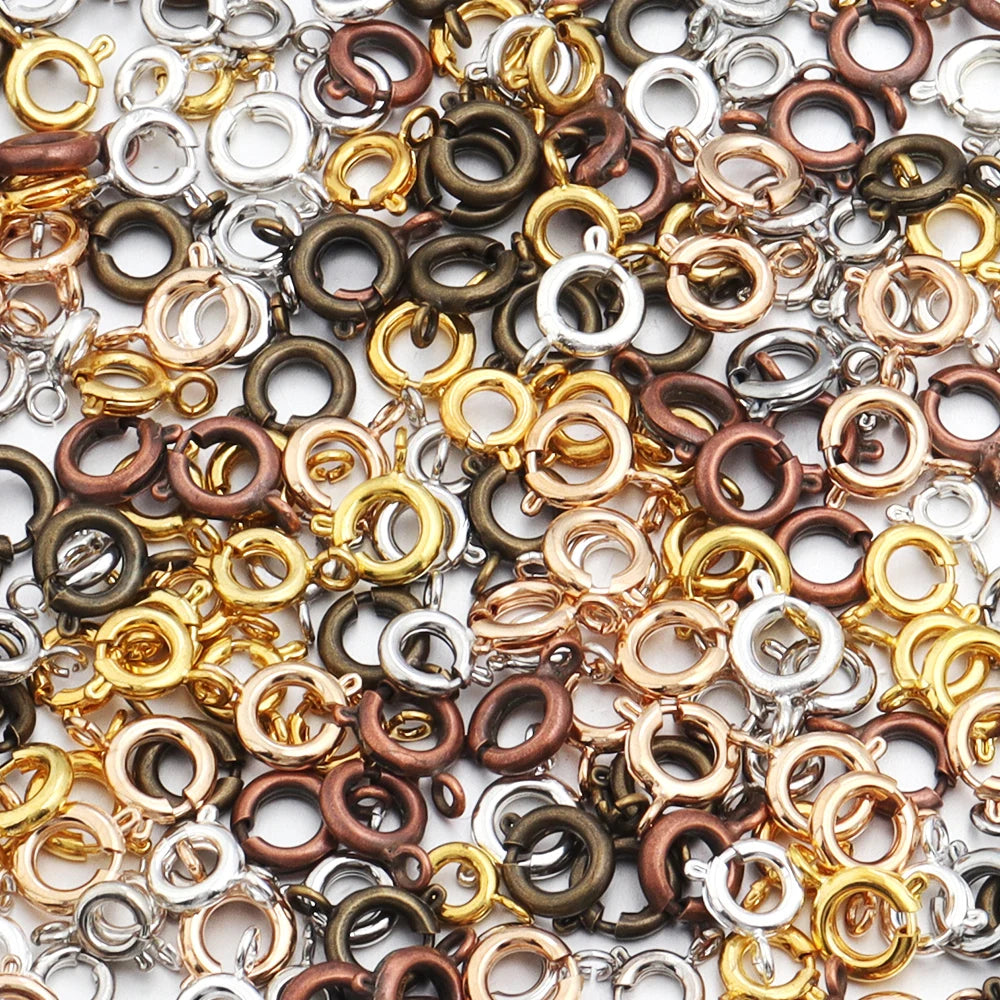 10Pcs Circle Spring Buttonr Copper Clasps Hooks End Connectors With Jump Ring for DIY Necklace Clasps Jewelry Making Accessories Aurexia off