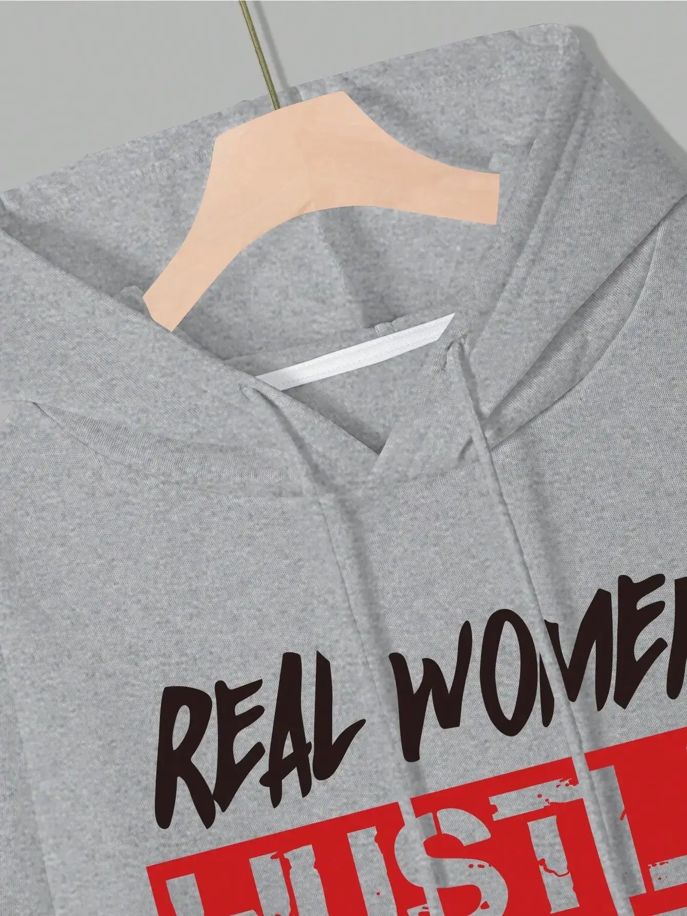 Real Women Hustle Hard Hoodie Sweatpants Set Gray Casual Sportswear Aurexia off