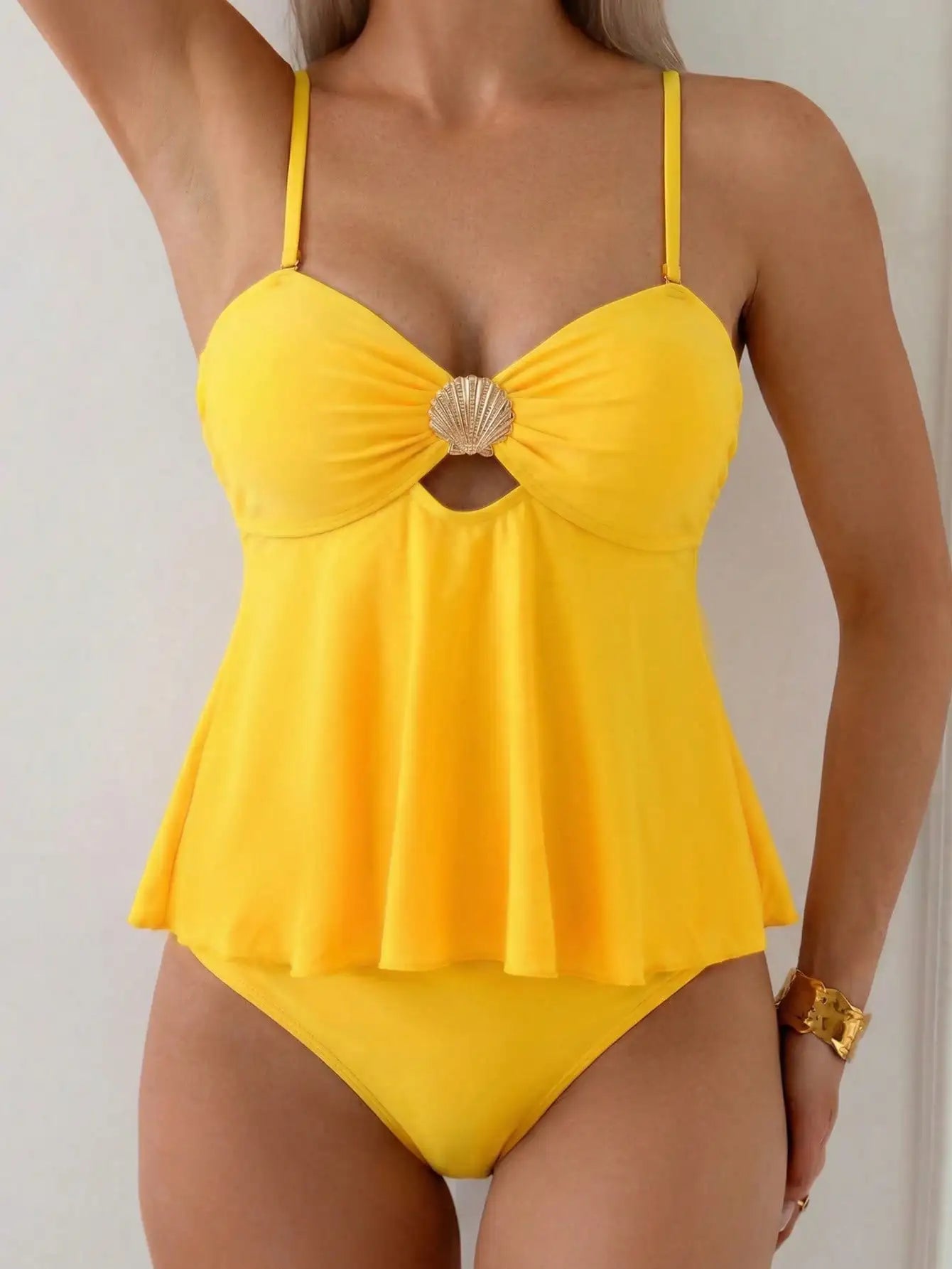 Elegant Brown Shell Beaded Tankini Set For Women Beach Vacation Swimwear Aurexia off