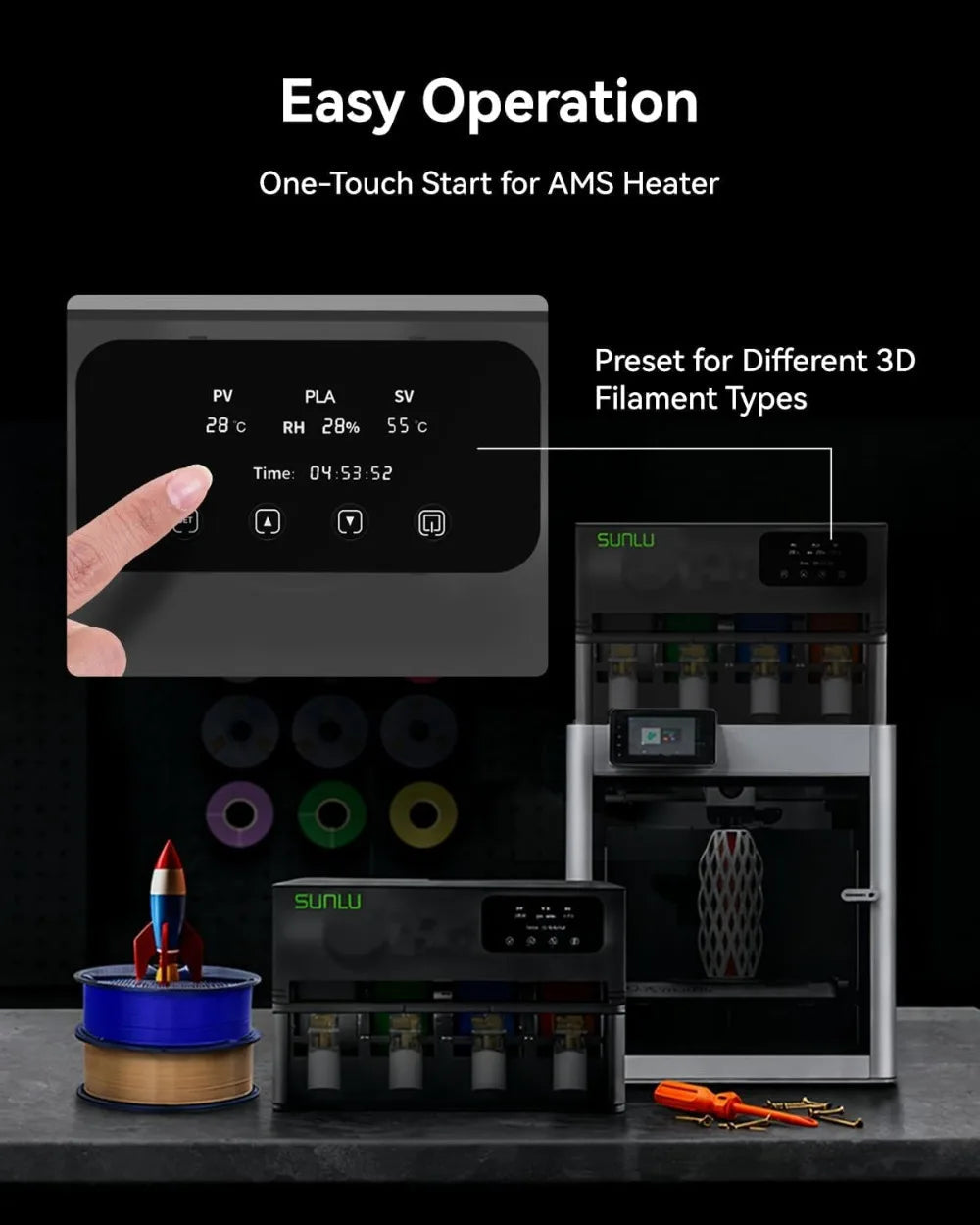 Filament Dryer for AMS, Fast Heating to 70°C, 4-Spool Capacity, Easy Installation Aurexia off