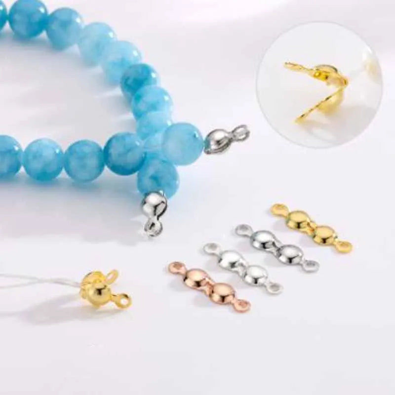 4pcs Genuine Real Pure Solid 925 Sterling Silver Closure End Beads Clasps Clips Gold Crimp Connector DIY Jewelry Making Finding Aurexia off