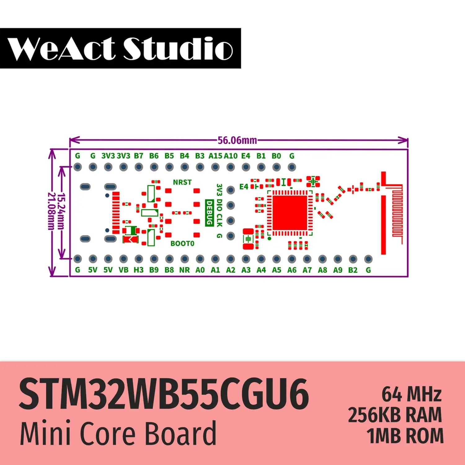 WeAct STM32WB55CGU6 STM32WB55 STM32WB STM32WB55CG BLE-5.4 802.15.4 Zigbee Thread Matter USB AES-256 Core Board Demo Board Aurexia off