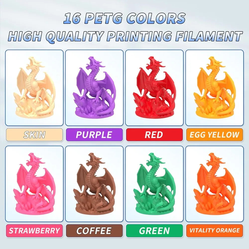 PETG 3D Printer Filament 1.75mm, High Precision Durable, Dimensional Accuracy +/- 0.02mm, 4kg 16 Colors, for FDM Printers Aurexia off