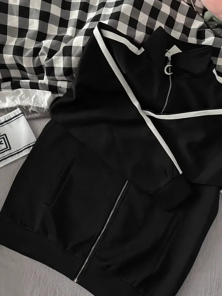 Japanese Students Daily Leisure Loose Sports Jacket Trousers Women's Subculture Y2k Black and White Sweet Spring Sweet Suit Aurexia off