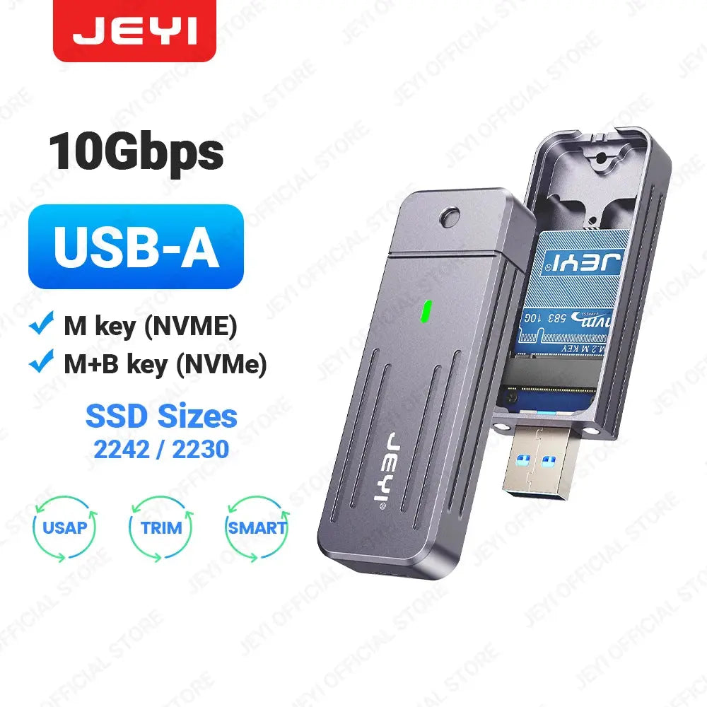 JEYI Direct-attach M.2 NVMe Enclosure, USB-A Plug USB 3.2 10Gbps In-line Aluminum 2242 2280 SSD Case With Magnet Protective Case Aurexia off