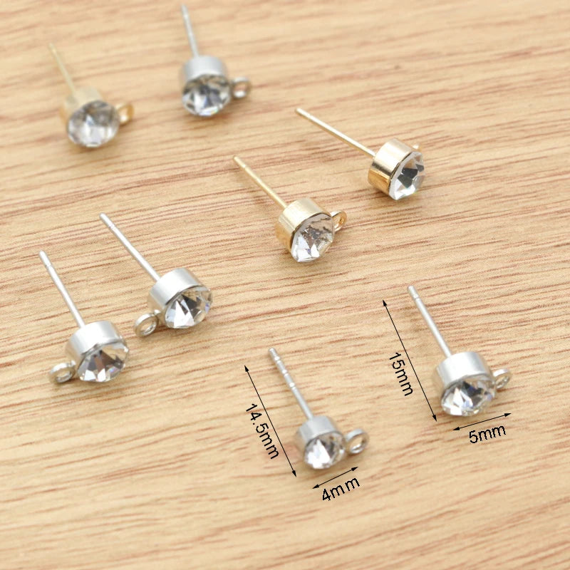 50pcs Stud Earrings Pins with Zircon 4/5/6mm Rhinestone Basic Earring Studs DIY Jewelry Making Accessories Findings Aurexia off