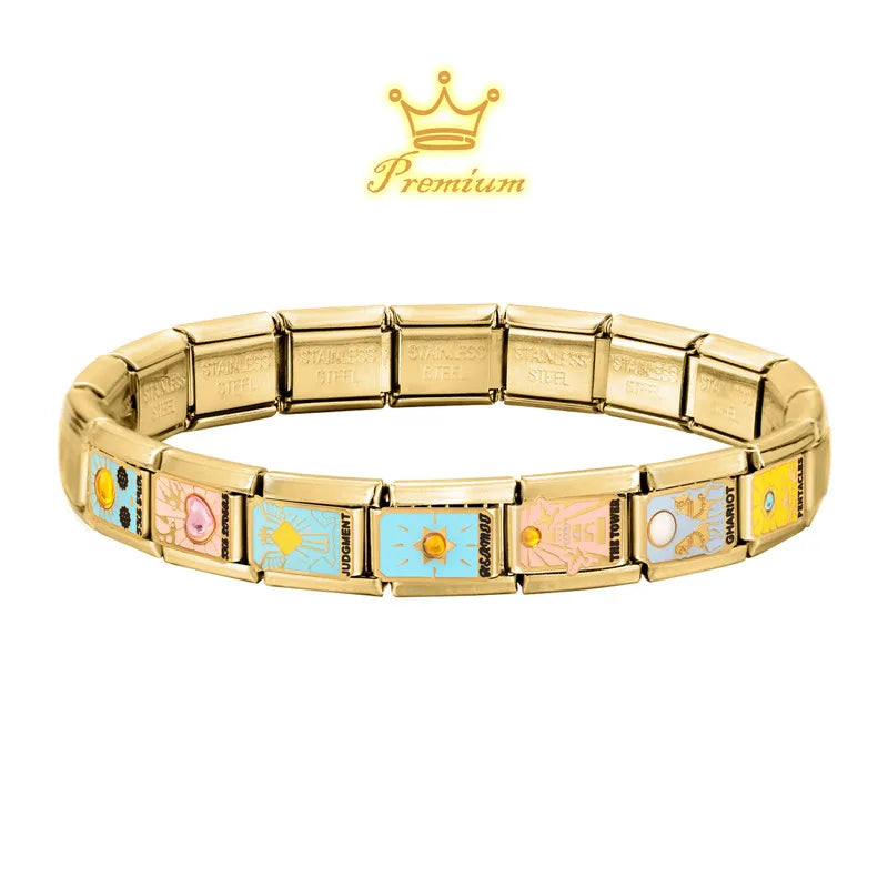 New Original Golden Tarot Cards Zircon DIY Italian Charm Bracelet Stainless Steel Women Jewelry DIY Making Gifts Drop Shipping Aurexia off