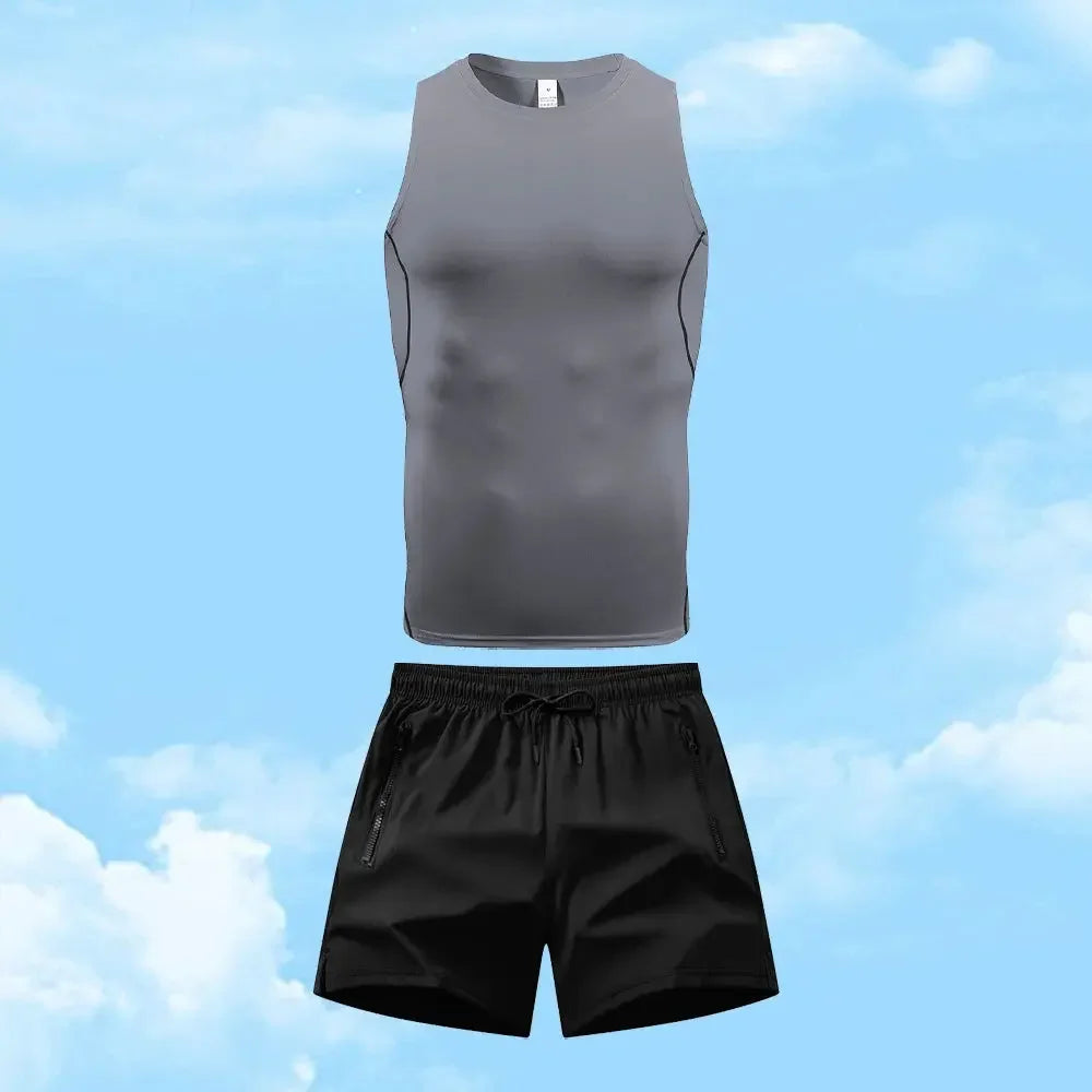 Men's Casual Sportswear Set Quick Drying Vest And Athletic Shorts Elastic And Breathable Perfect ForRunning And Fitness Training Aurexia off