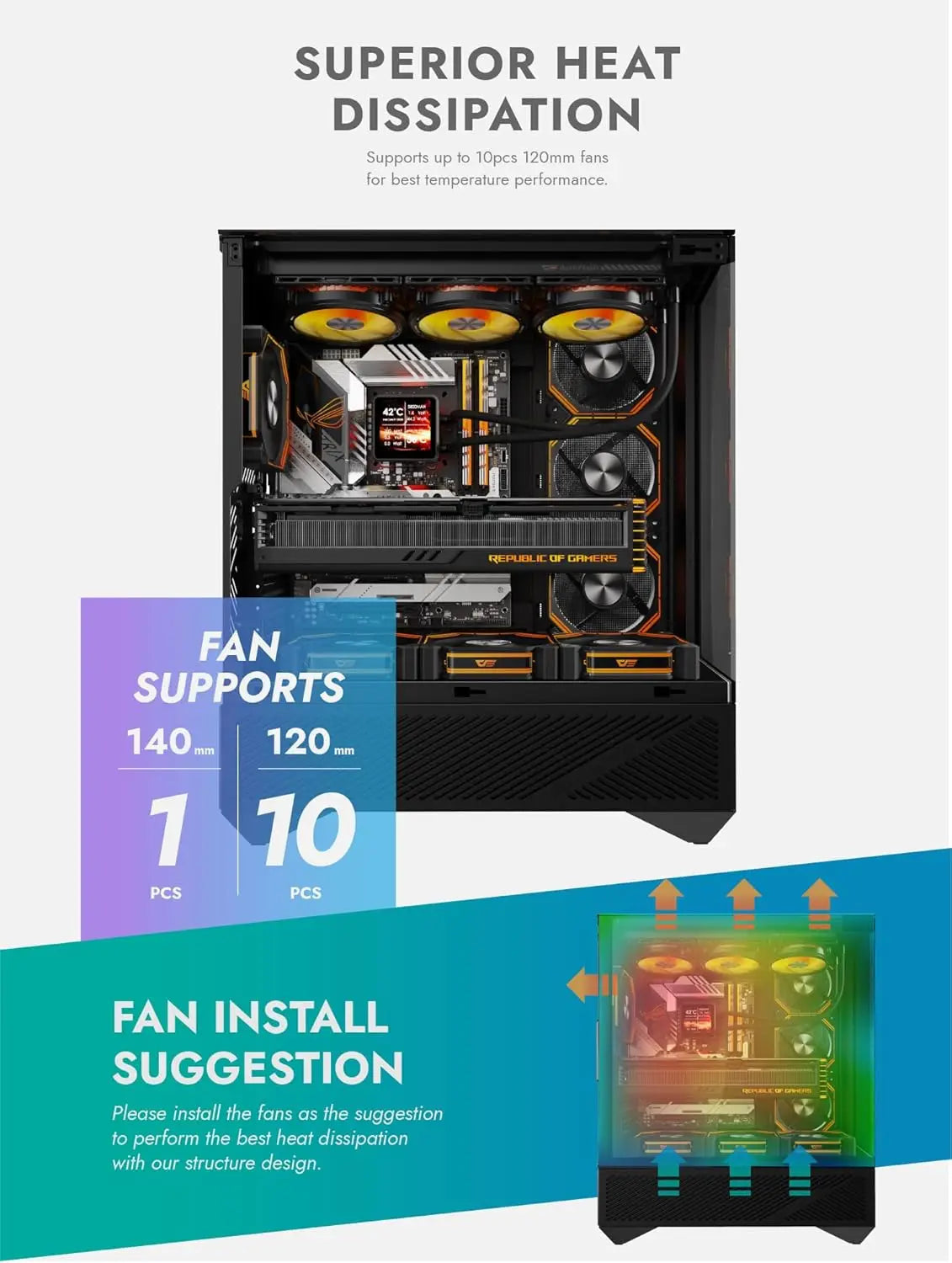 ATX Full-Tower PC Gaming Case with High Airflow, 4 ARGB PWM Fans, 330° Tempered Glass View, Supports RTX 5090 up to 400mm Aurexia off