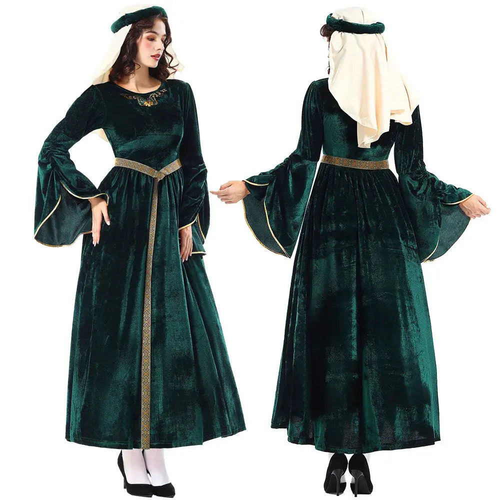 [You're My Secret] Women Medieval Costume Halloween Court Ball Flared Sleeve Princess Dress Cosplay Stage Performance Costume Aurexia off
