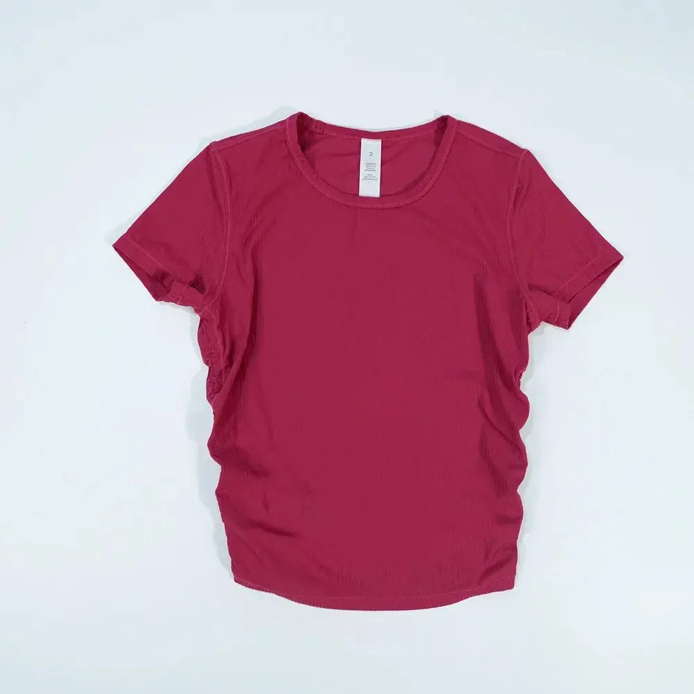 Ribbed Tight Shirt Sexy Waist Shaping Cropped Top Short Sleeve Shirts Women Gym T-shirt Breathable Yoga Clothes Aurexia off