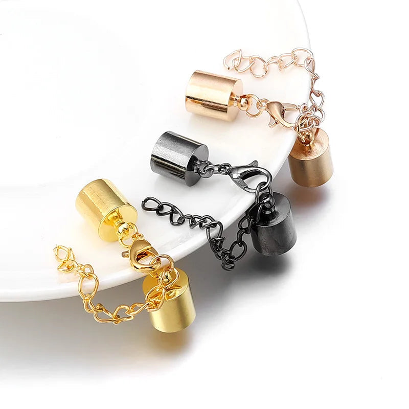 10Sets Leather Cord End Caps With Lobster Clasp Extending Chain For Jewelry Making DIY Bracelet Necklace Connectors Accessories Aurexia off
