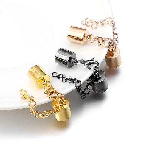 10Sets Leather Cord End Caps With Lobster Clasp Extending Chain For Jewelry Making DIY Bracelet Necklace Connectors Accessories Aurexia off