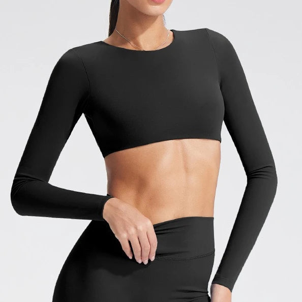 Women's long-sleeved yoga top with built-in breast pads, breathable and comfortable, suitable for gym workouts and fitness. Aurexia off